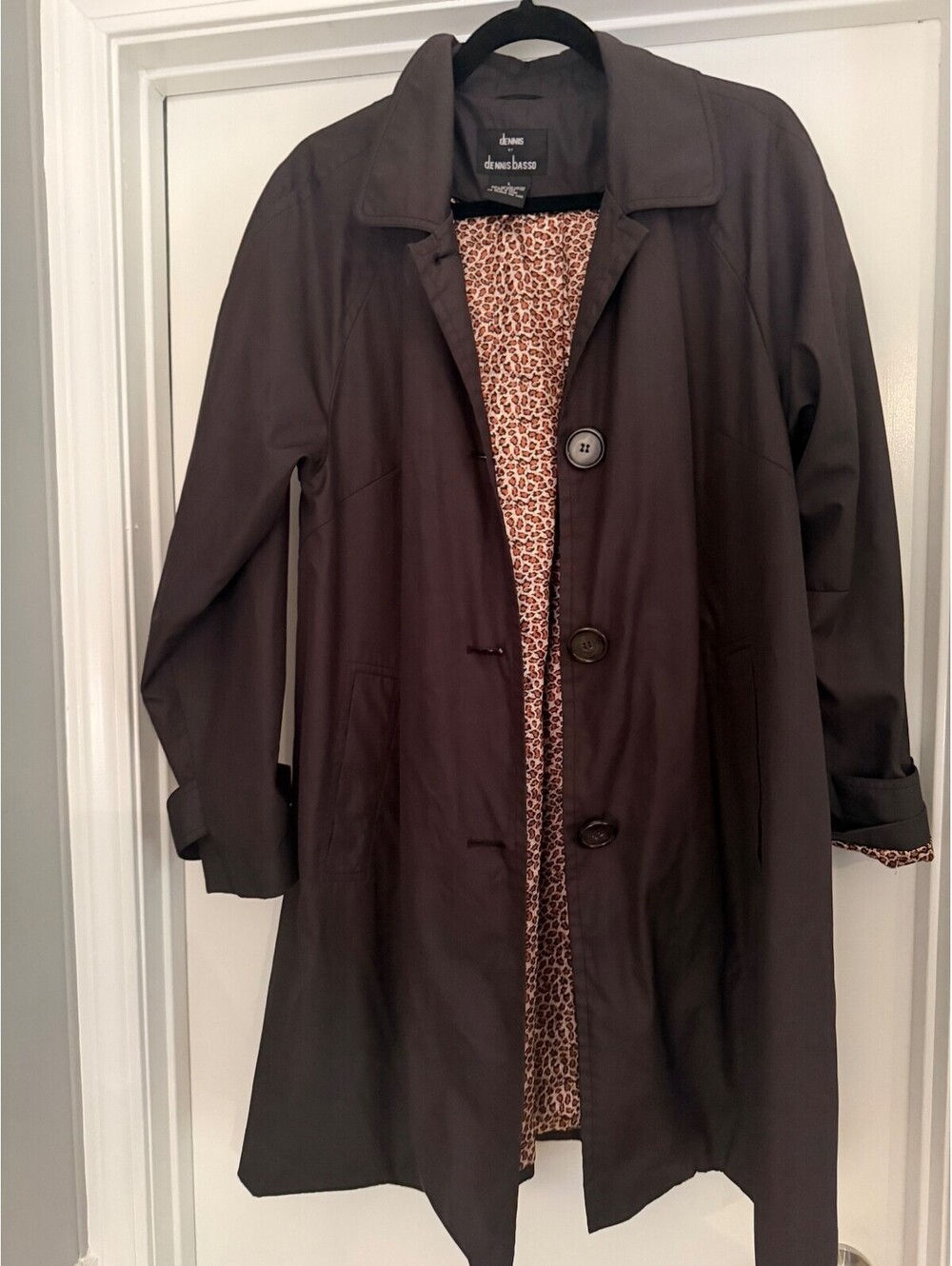 Woman's Dennis Basso Rain Trench Coat Sz Large Leopard Liner